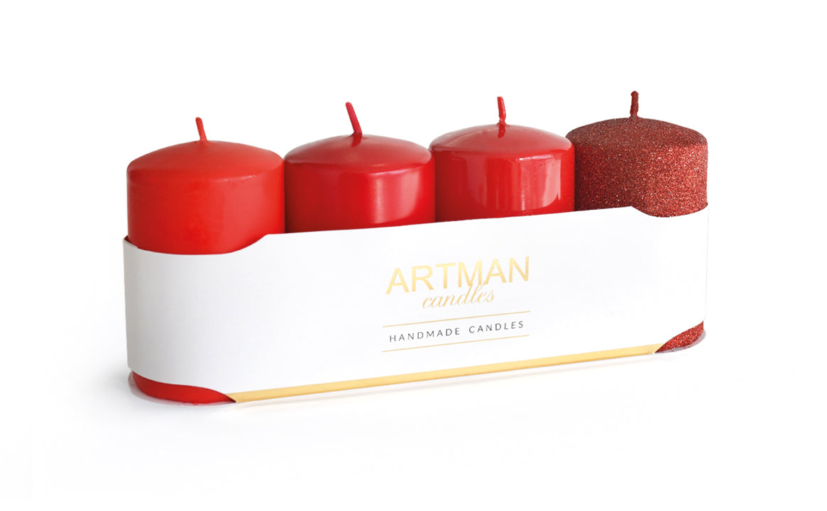 4-pack kaarsen - Mix - Diverse kleuren - 6x9cm