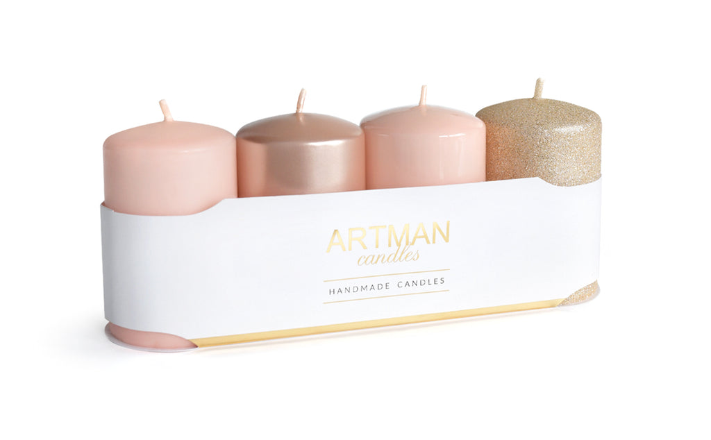 4-pack kaarsen - Mix - Diverse kleuren - 6x9cm