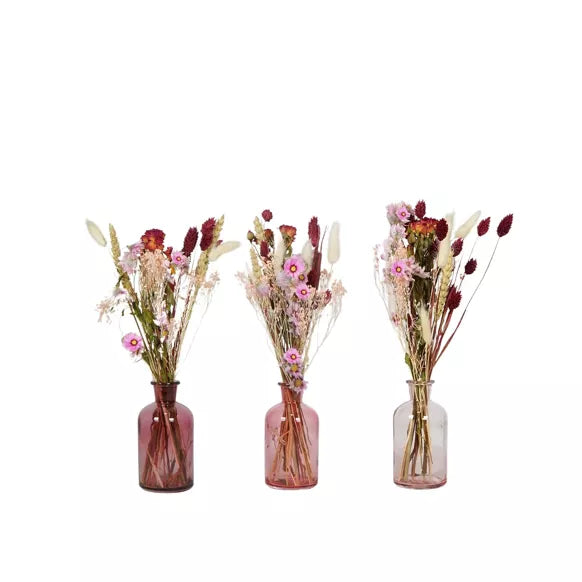 Vaasje met mini boeket droogbloemen - 35cm