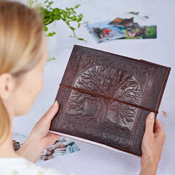 Handgemaakt fotoalbum met lederen kaft - Bruin